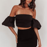 Summer Fridays Puff Sleeve Crop Top Black