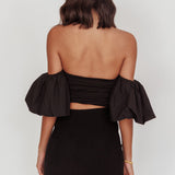 Summer Fridays Puff Sleeve Crop Top Black