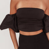 Summer Fridays Puff Sleeve Crop Top Black