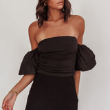 Summer Fridays Puff Sleeve Crop Top Black