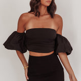 Summer Fridays Puff Sleeve Crop Top Black