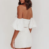 Summer Fridays Puff Sleeve Crop Top White