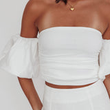 Summer Fridays Puff Sleeve Crop Top White