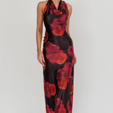 Lustrous Cowl Neck Maxi Dress Pink