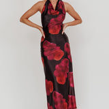 Lustrous Cowl Neck Maxi Dress Pink