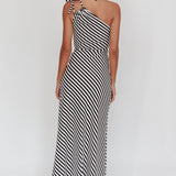 Ocean Road Tied One-Shoulder Maxi Dress Stripe Black