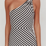 Ocean Road Tied One-Shoulder Maxi Dress Stripe Black