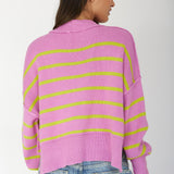 Fly High Drop Shoulder Knit Sweater Stripe Purple