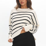 Fly High Drop Shoulder Knit Sweater Stripe Beige