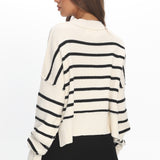 Fly High Drop Shoulder Knit Sweater Stripe Beige