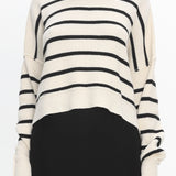 Fly High Drop Shoulder Knit Sweater Stripe Beige