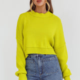 Morning Frost Crop Ribbed Knit Sweater Green