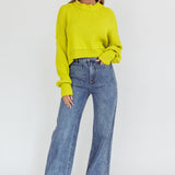 Morning Frost Crop Ribbed Knit Sweater Green