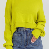 Morning Frost Crop Ribbed Knit Sweater Green