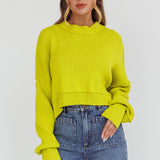 Morning Frost Crop Ribbed Knit Sweater Green
