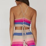 Dream Believer Crochet Tied Top Stripe Pink Multi