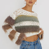 Borealis Fur Trim Knit Sweater Brown