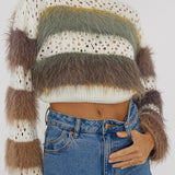 Borealis Fur Trim Knit Sweater Brown