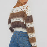 Borealis Fur Trim Knit Sweater Brown