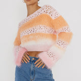 Borealis Fur Trim Knit Sweater Pink