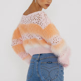 Borealis Fur Trim Knit Sweater Pink