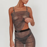 Glamazon Rhinestone Mesh Mini Skirt Black
