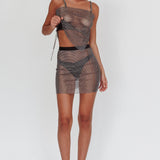 Glamazon Rhinestone Mesh Mini Skirt Black
