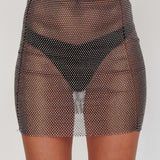 Glamazon Rhinestone Mesh Mini Skirt Black