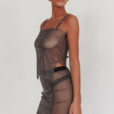 Glamazon Rhinestone Mesh Mini Skirt Black