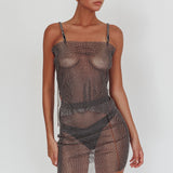 Glamazon Rhinestone Mesh Cami Top Black