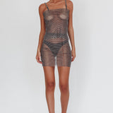 Glamazon Rhinestone Mesh Cami Top Black