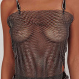 Glamazon Rhinestone Mesh Cami Top Black