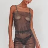 Glamazon Rhinestone Mesh Cami Top Black