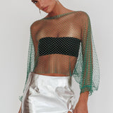 Drama, Drama Long Sleeve Fishnet Top Green