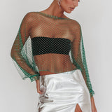 Drama, Drama Long Sleeve Fishnet Top Green