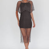 Astra Diamante Fishnet Midi Dress Black