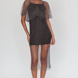 Astra Diamante Fishnet Midi Dress Black