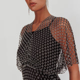 Astra Diamante Fishnet Midi Dress Black