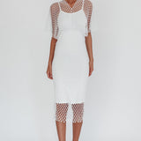 Astra Diamante Fishnet Midi Dress White