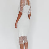 Astra Diamante Fishnet Midi Dress White