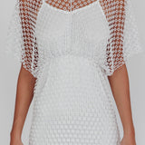 Astra Diamante Fishnet Midi Dress White