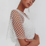 Astra Diamante Fishnet Midi Dress White