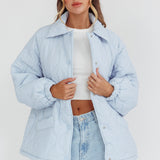 By The Fireplace Quilted Puffer Jacket Baby Blue