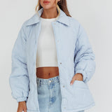 By The Fireplace Quilted Puffer Jacket Baby Blue