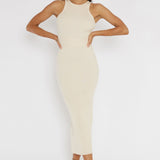 Charmed Me Ribbed Knit Midi Dress Cream