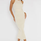 Charmed Me Ribbed Knit Midi Dress Cream