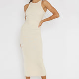Charmed Me Ribbed Knit Midi Dress Cream
