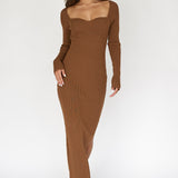 Twilight Moments Long Sleeve Knit Dress Chocolate