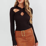 One Mind Cut-Out Neckline Knit Top Black