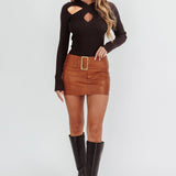 One Mind Cut-Out Neckline Knit Top Black